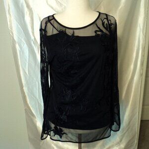 Women's long Sleeve Mesh Embroidered Tunic-Classic Navy ***NWT***